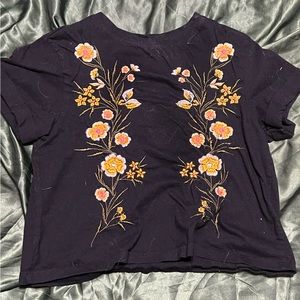 black and yellow flowered crop top